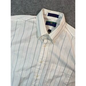 Vintage Woodward Mens White Blue Pinstripe Button Down Dress Shirt 15.5 32/33